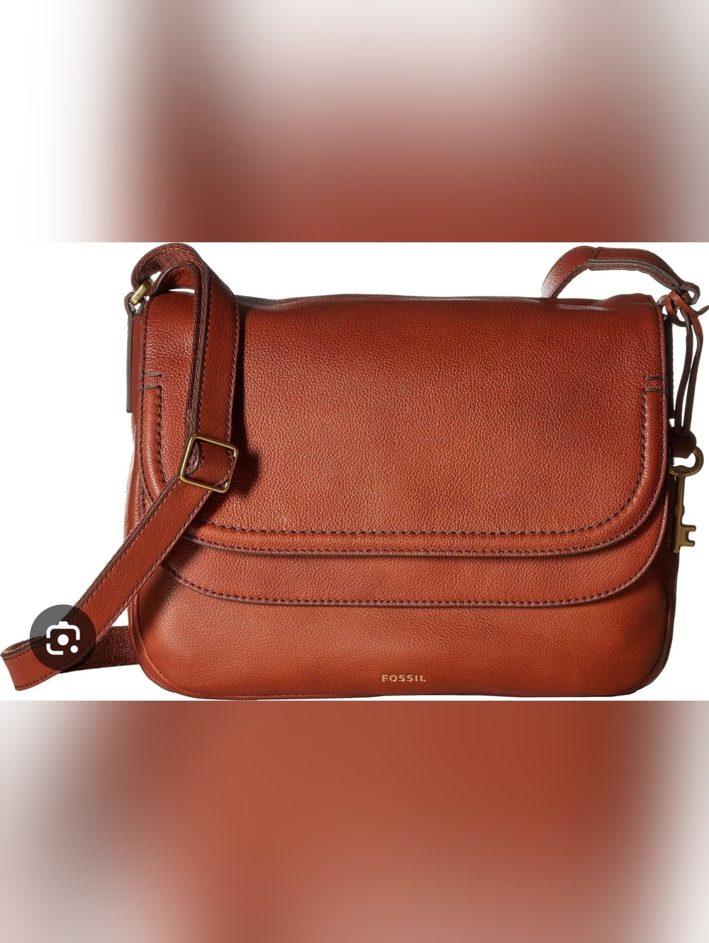 Fossil Women's Peyton Double Flap Crossbody Purse In Cognac Brown